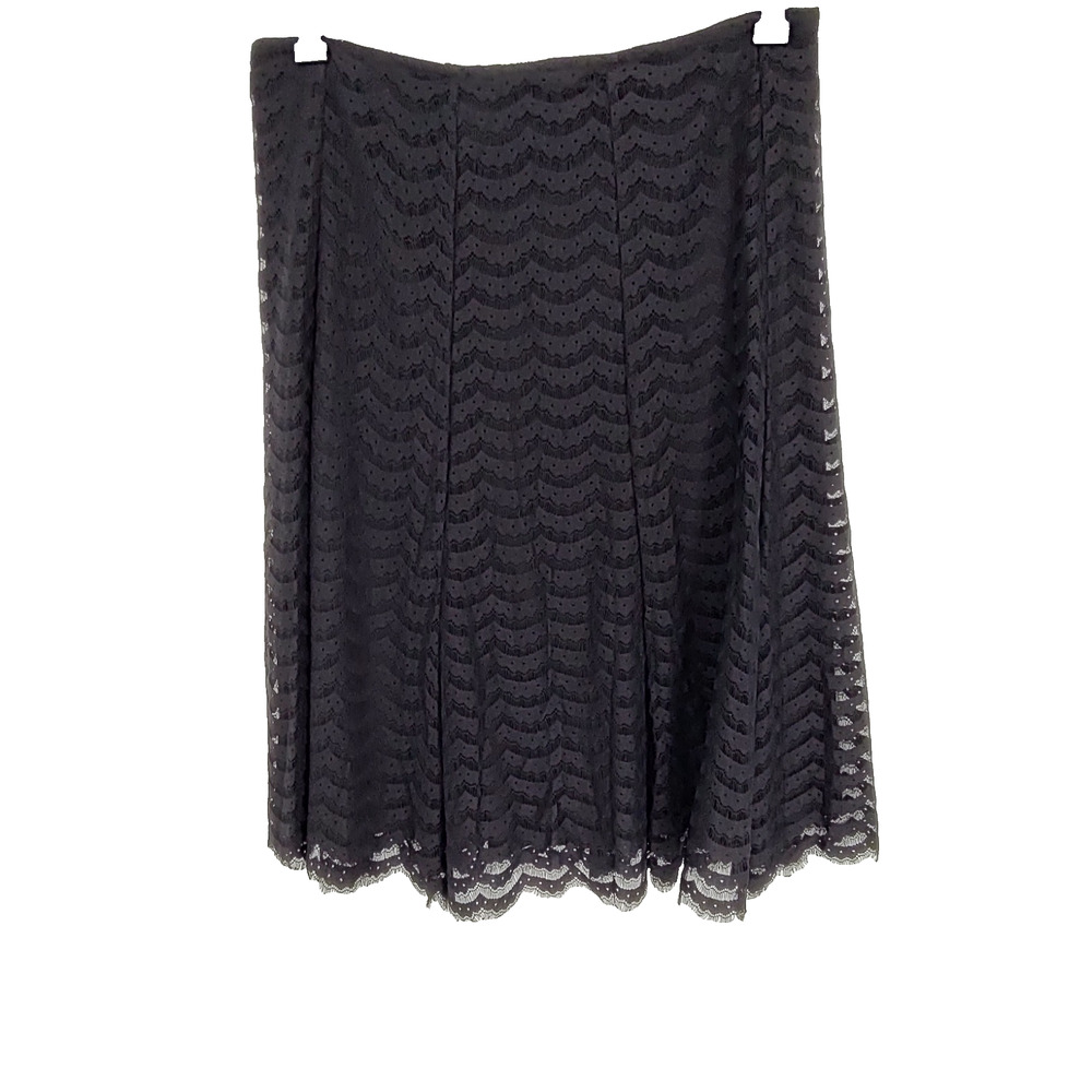 Apt. 9 Woman's Black Lace Skirt Size 10 Fully lined Side Zip Raw Hem A-Line
